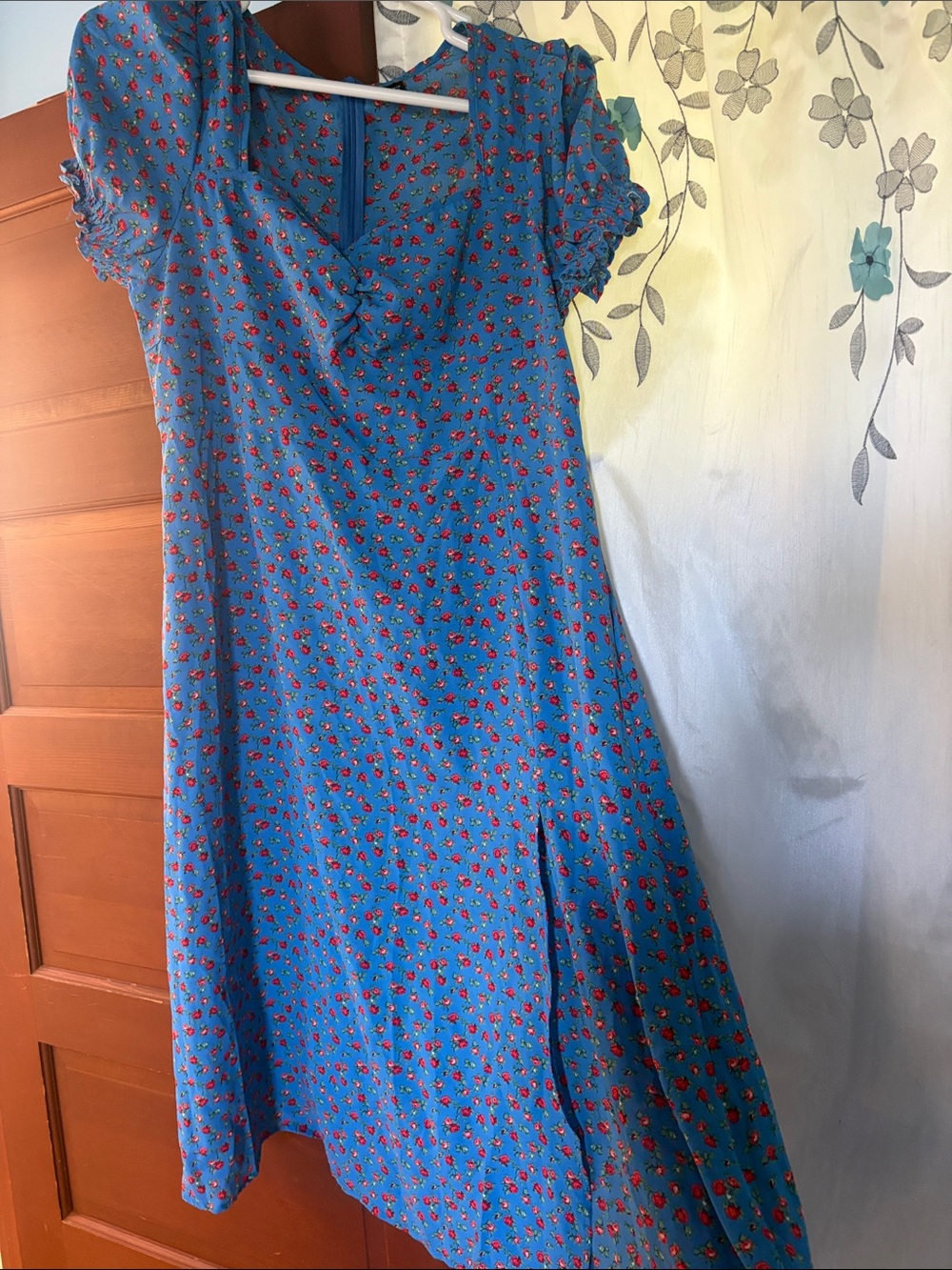 NWOT SHEIN Blue Maxi Dress with Red Floral Print